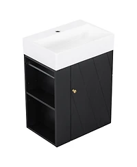 Casainc Bathroom Vanity with Ceramic Sink Diamond Pattern Door and Gold Handle