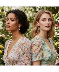 Bling Jewelry Set of 2 Art Deco Style Clear & Greeen Cubic Zirconia Double Halo Large Teardrop Cz Statement Dangle Chandelier Earrings