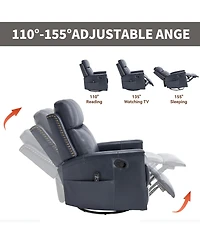 Casainc Genuine Leather Heat Massage Manual Recliner Chair with Rocker and Swivel