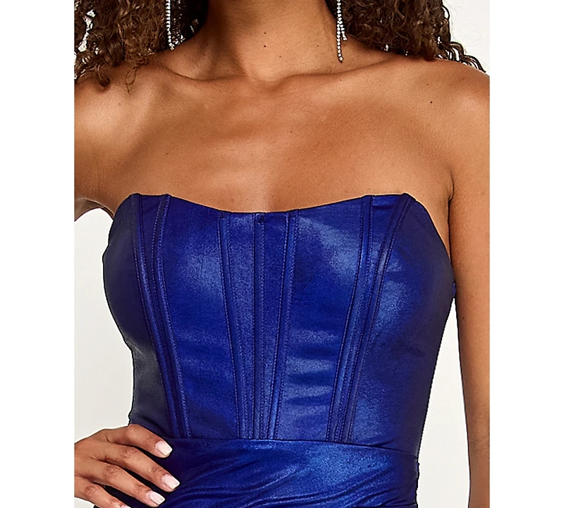 City Studios Juniors' Strapless Front Slit Long Gown