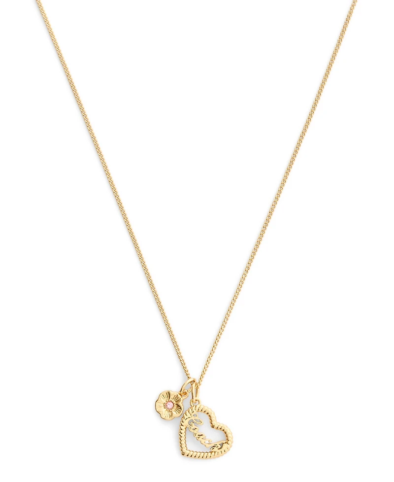Coach Faux Stone Charming Charms Signature Heart Pendant Necklace