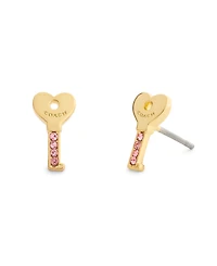 Coach Faux Stone Charming Charms Signature Heart Key Stud Earrings