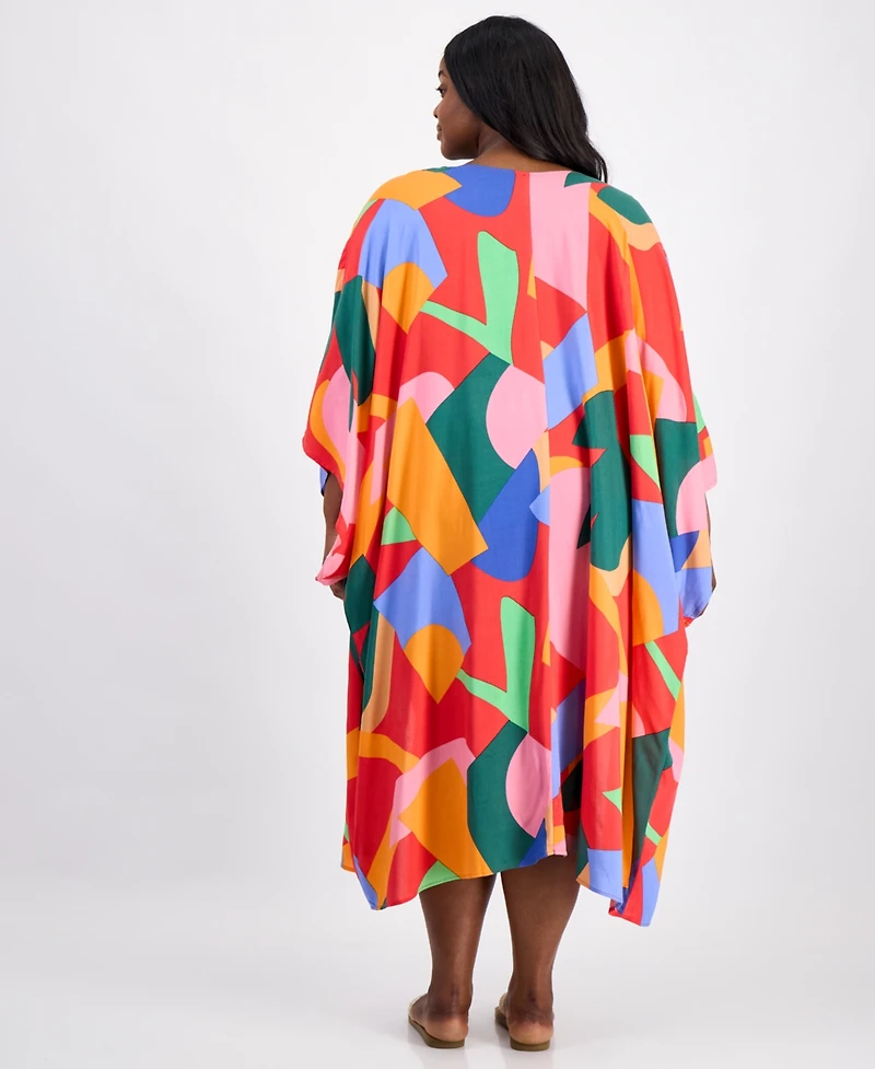Raviya Plus Printed Open-Front Kimono Cover-Up
