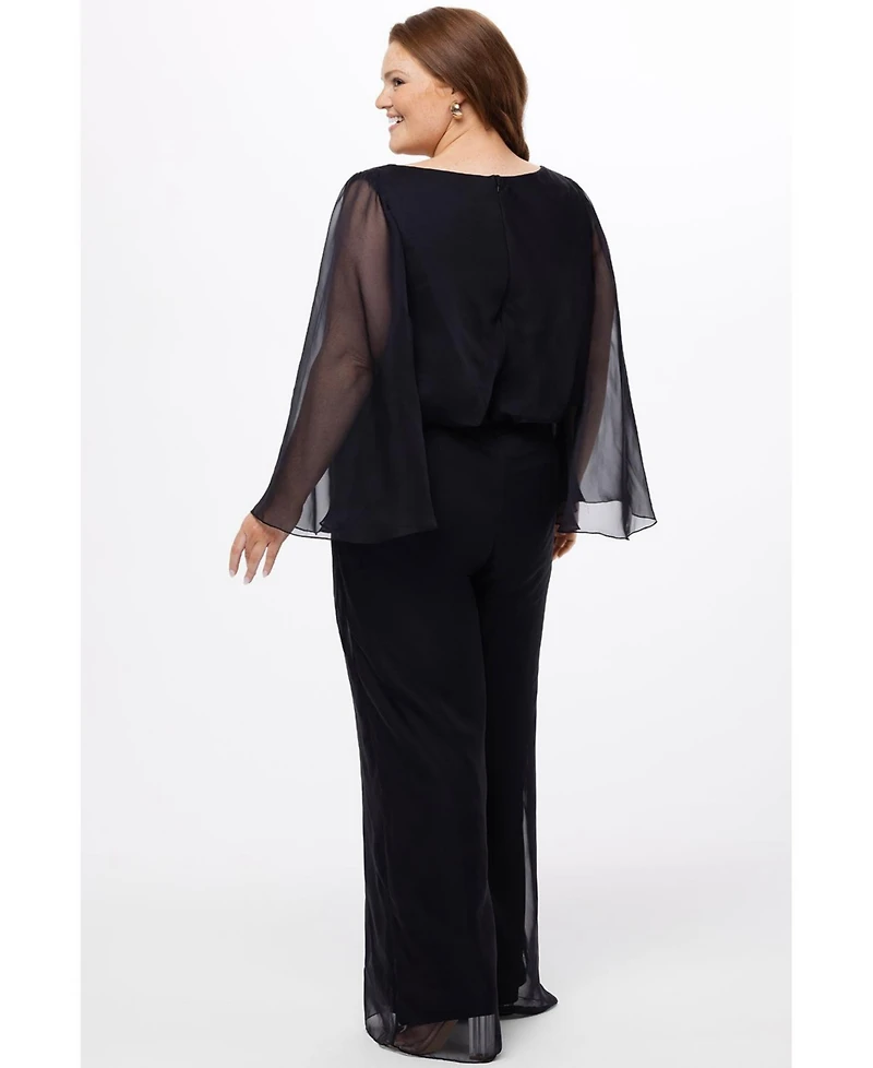 Celebrations by Sydney's Closet Women's Scoop Neck Wide Leg Jumpsuit with Sleeves