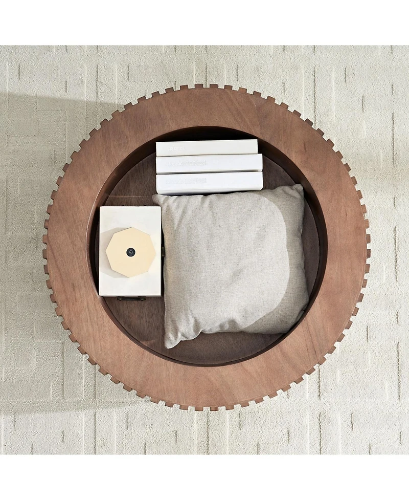 Streamdale 31.49" Round Coffee Table with Storage, Modern Walnut Pedestal Table