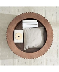 Streamdale 31.49" Round Coffee Table with Storage, Modern Walnut Pedestal Table