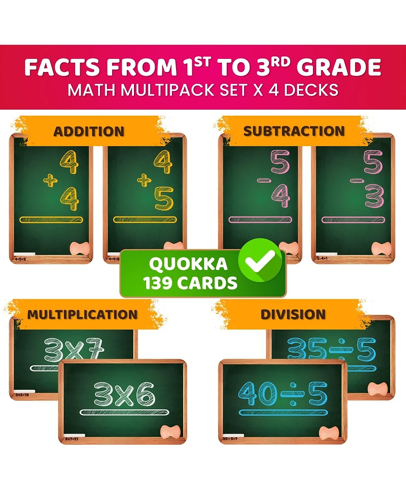 Quokka Math Flash Cards for Kids Ages 5-8 - Addition and Subtraction, Multiplication - 139 Double-Sided Flashcards for Studying