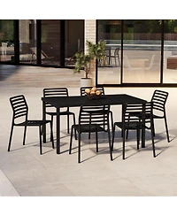 WestinTrends 7-Piece Metal Rectangular Patio Dining Table Set With Stackable Plastic Chairs For 6