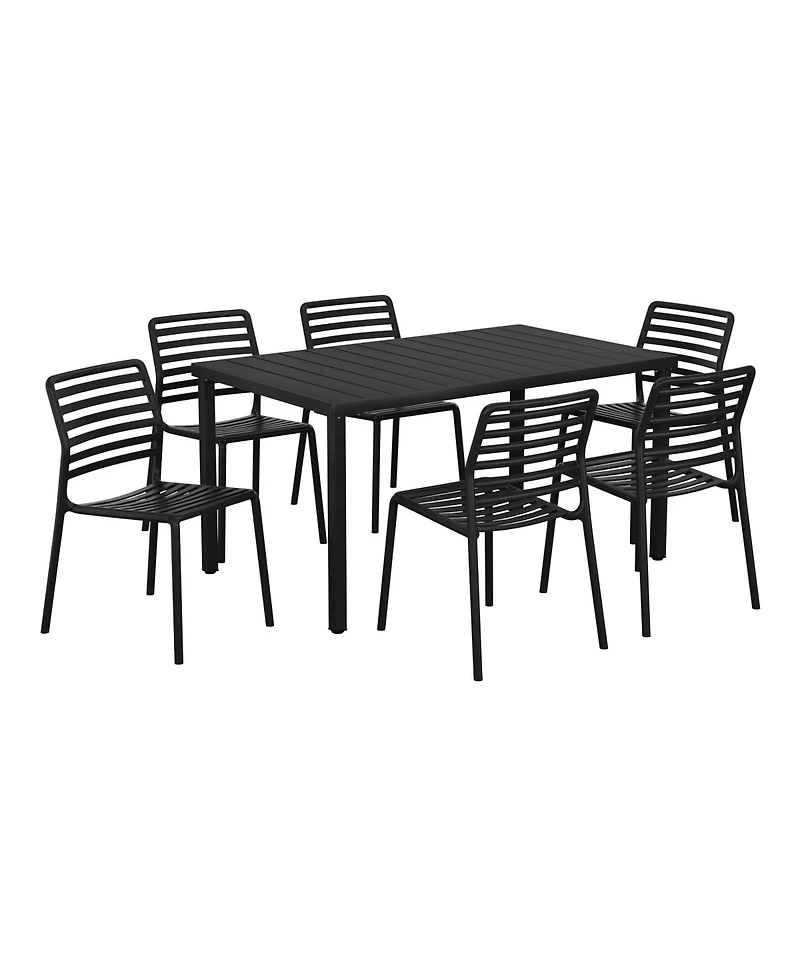 WestinTrends 7-Piece Metal Rectangular Patio Dining Table Set With Stackable Plastic Chairs For 6