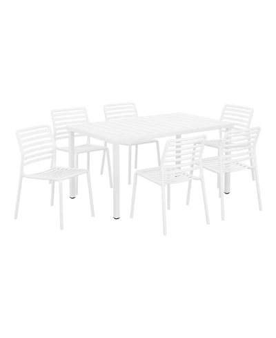 WestinTrends 7-Piece Metal Rectangular Patio Dining Table Set With Stackable Plastic Dining Chairs For 6