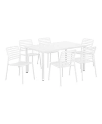 WestinTrends 7-Piece Metal Rectangular Patio Dining Table Set With Stackable Plastic Dining Chairs For 6