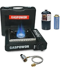 Aofar Dual Fuel Camping Stove – 10,000 Btu Portable Propane & Butane Stove with Windblocker, Auto Ignition & Carrying Case (Fuel Not Included)