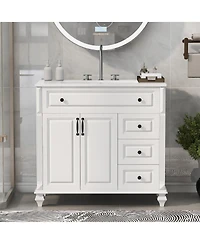 Casainc Solid Wood Vanity with Sink 3 Drawers 2 Doors Flip Drawer