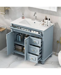 Casainc Solid Wood Vanity with Sink 3 Drawers 2 Doors Flip Drawer