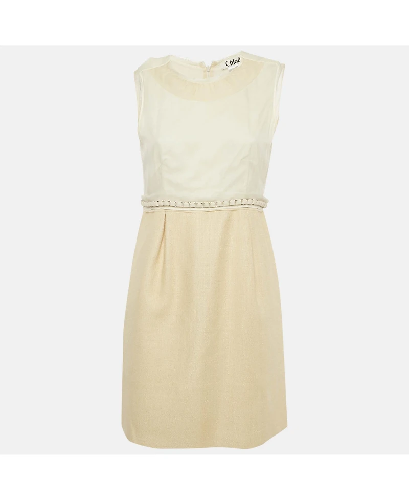 Pre-Owned Chloe Women's Cream Jute And Silk Sleeveless Mini Dress