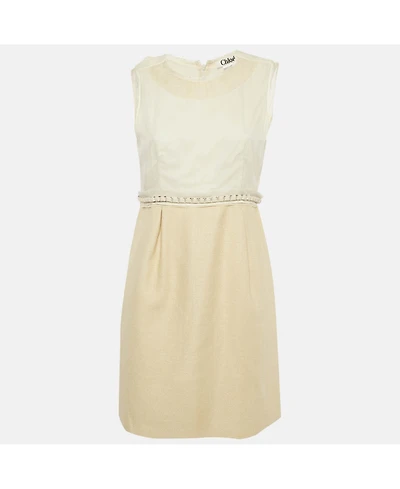 Pre-Owned Chloe Women's Cream Jute And Silk Sleeveless Mini Dress