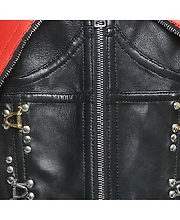 Pre-Owned Alexander Mcqueen Women's Black/red Leather Zip Front Cold-Shoulder Top