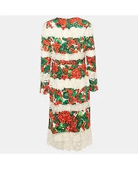 Pre-Owned Dolce & Gabbana Women's Multicolor Floral Print Crepe Lace Panel Detail Midi Dress
