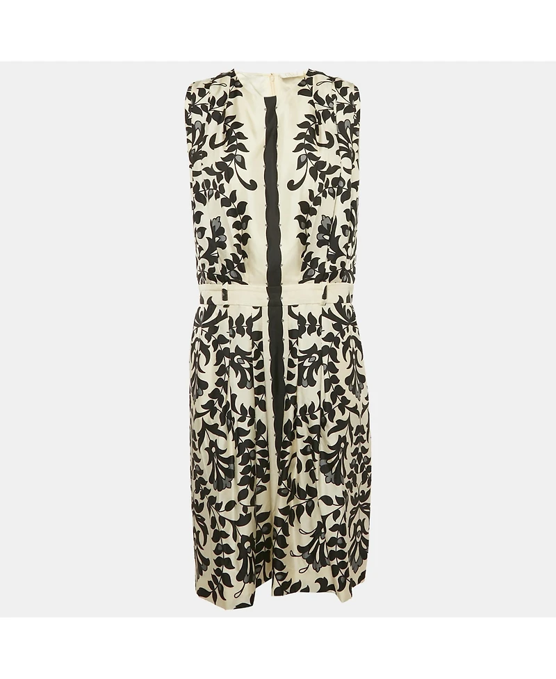 Pre-Owned Chloe Women's Black/white Printed Silk Sleeveless Knee-Length Dress