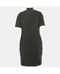 Pre-Owned Brunello Cucinelli Women's Charcoal Grey Cotton Knit Monili Trim Detail Shift Dress