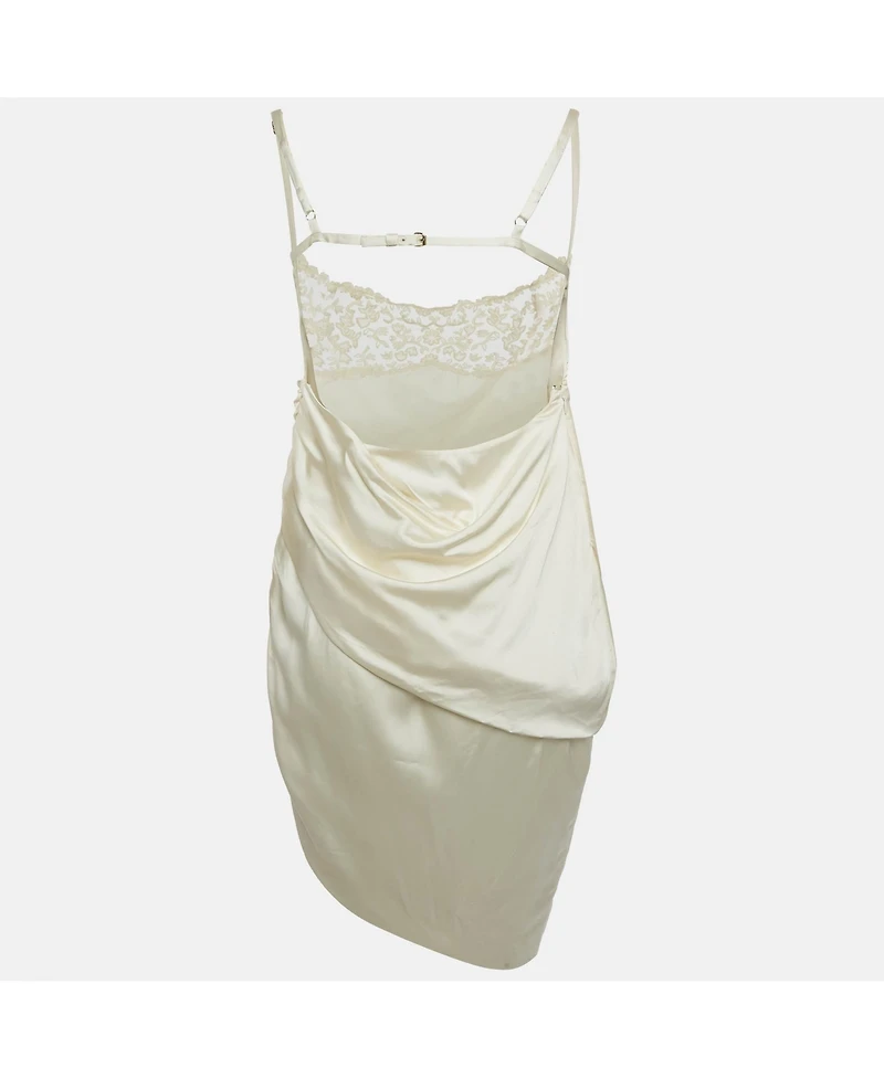 Pre-Owned Jacquemus Women's Cream Satin Asymmetrical Hem Saudade Slip Dress