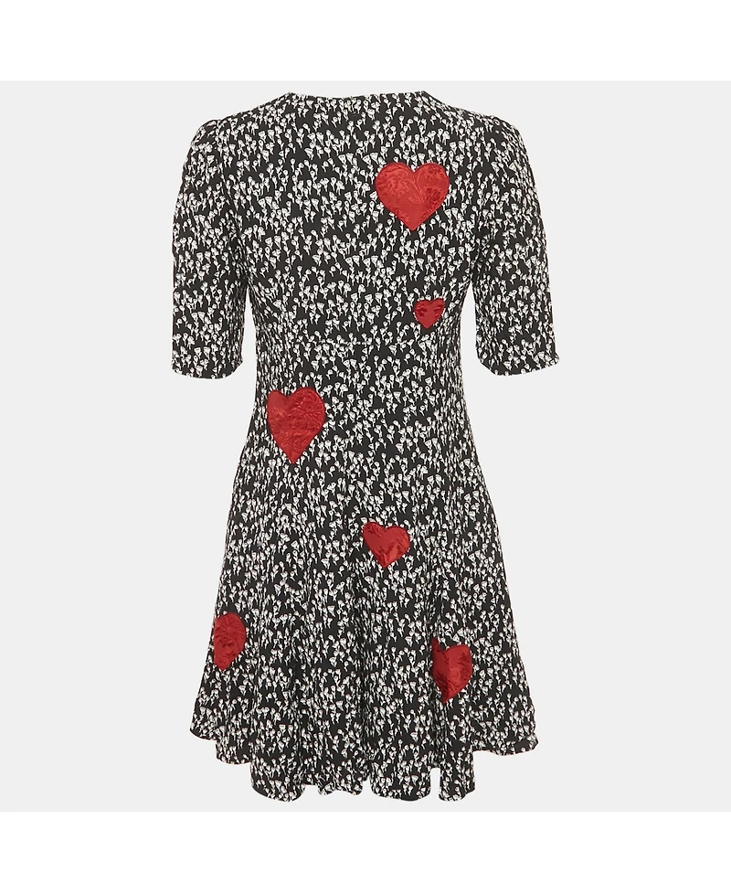 Pre-Owned Dolce & Gabbana Women's Black Printed Heart Applique Crepe Mini Dress