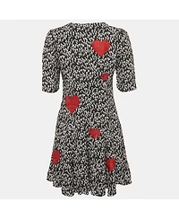 Pre-Owned Dolce & Gabbana Women's Black Printed Heart Applique Crepe Mini Dress