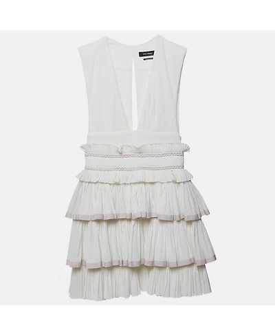 Pre-Owned Isabel Marant Women's White Cotton V-Neck Ruffled Glory Mini Dress