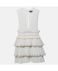 Pre-Owned Isabel Marant Women's White Cotton V-Neck Ruffled Glory Mini Dress