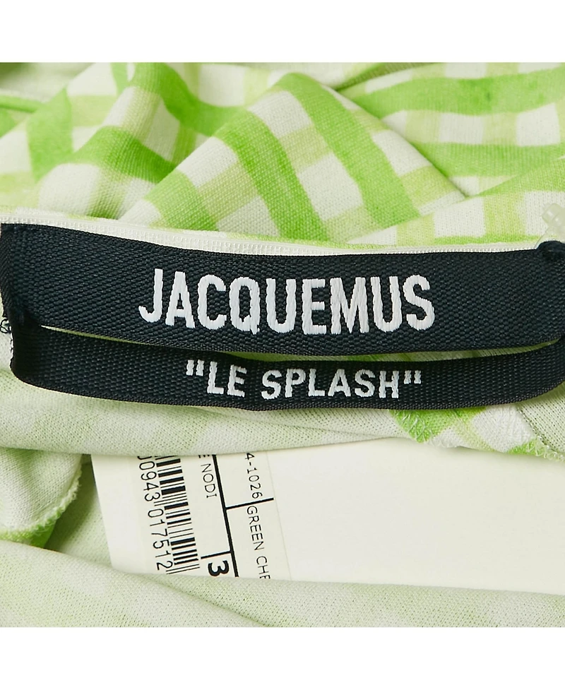 Pre-Owned Jacquemus Women's Green Checkered Print Jersey La Robe Nodi Midi Dress