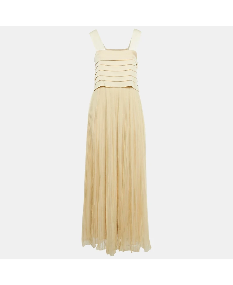 Pre-Owned Chloe Women's Beige Silk Pleated Maxi Dress