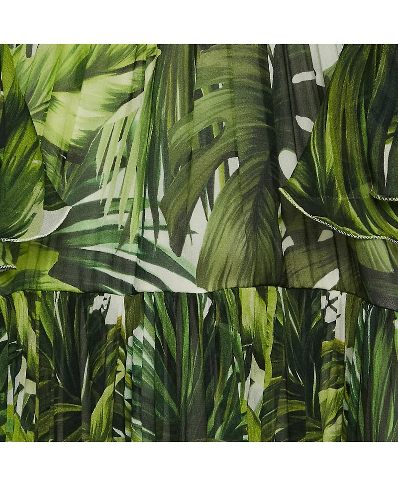 Pre-Owned Dolce & Gabbana Women's Green Tropical Print Silk Flounce Dress