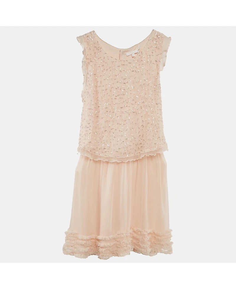 Pre-Owned Chloe Women's Light Orange Sequin Detail Silk Cut-Out Dress