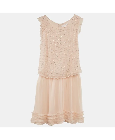 Pre-Owned Chloe Women's Light Orange Sequin Detail Silk Cut-Out Dress