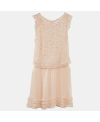 Pre-Owned Chloe Women's Light Orange Sequin Detail Silk Cut-Out Dress