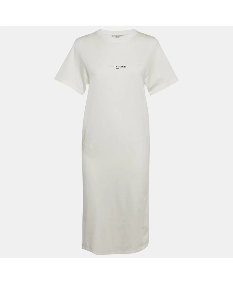 Pre-Owned Stella Mccartney Women's White Logo Print Cotton Knit T-Shirt Dress