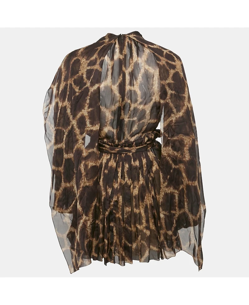 Pre-Owned Dolce & Gabbana Women's Brown Leopard Print Silk Mini Dress