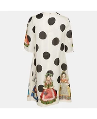 Pre-Owned Dolce & Gabbana Women's Napoli White Polka Dots Print Organza Shift Short Dress