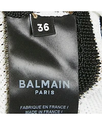 Pre-Owned Balmain Women's Black/ White Striped Rib Knit Mini Bodycon Dress