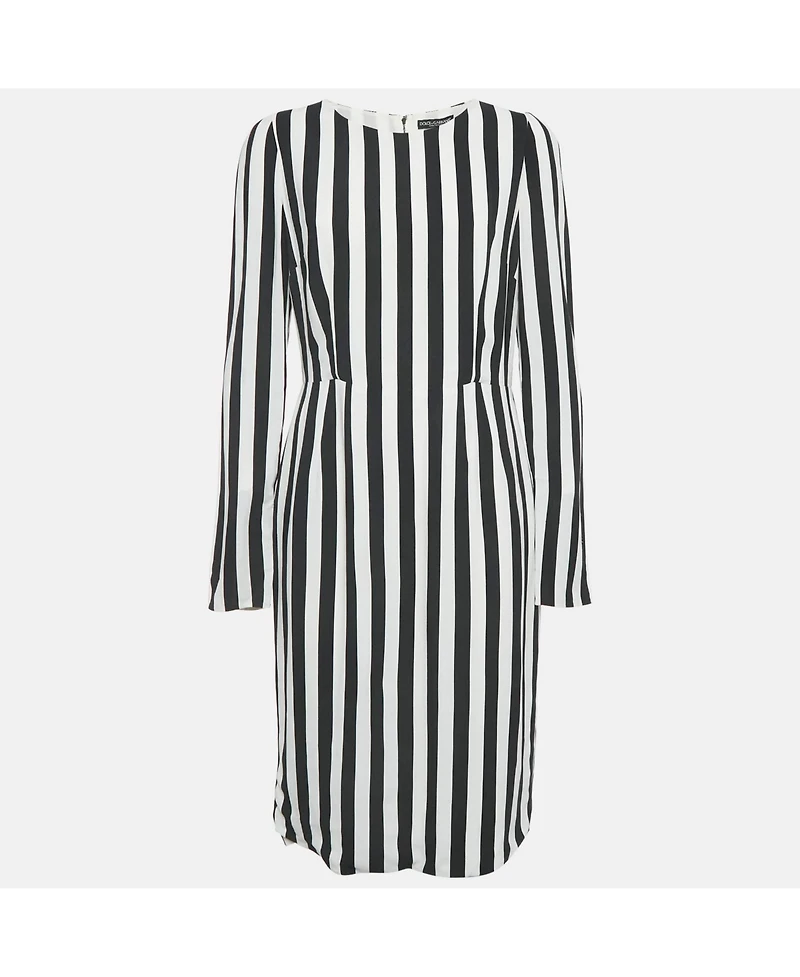 Pre-Owned Dolce & Gabbana Women's Black/white Stripe Crepe Midi Dress