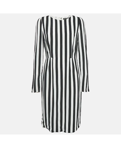 Pre-Owned Dolce & Gabbana Women's Black/white Stripe Crepe Midi Dress
