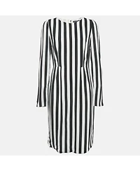 Pre-Owned Dolce & Gabbana Women's Black/white Stripe Crepe Midi Dress