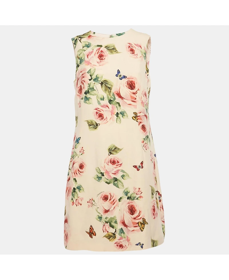 Pre-Owned Dolce & Gabbana Women's Pink Rose Print Crepe Sleeveless Shift Dress