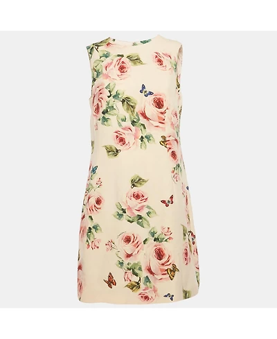 Pre-Owned Dolce & Gabbana Women's Pink Rose Print Crepe Sleeveless Shift Dress