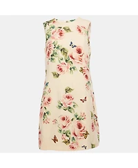 Pre-Owned Dolce & Gabbana Women's Pink Rose Print Crepe Sleeveless Shift Dress