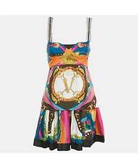 Pre-Owned Versace Women's Multicolor Printed Silk Top And Skirt Set