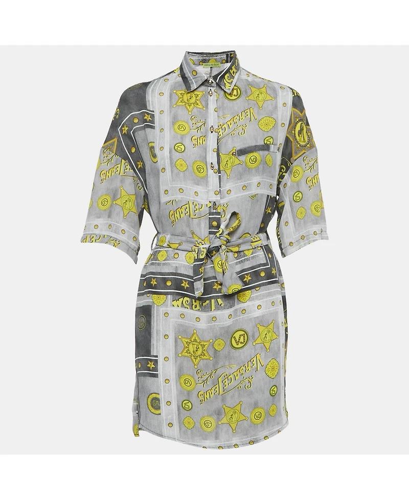 Pre-Owned Versace Women's Jeans Grey Printed Crepe Tunic Top