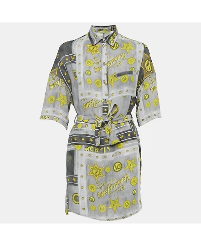 Pre-Owned Versace Women's Jeans Grey Printed Crepe Tunic Top