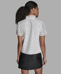 Bcbg Women's Short-Sleeve Ruffle Front Top