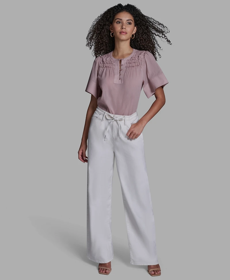 Bcbg Women's Short-Sleeve Smocked Top